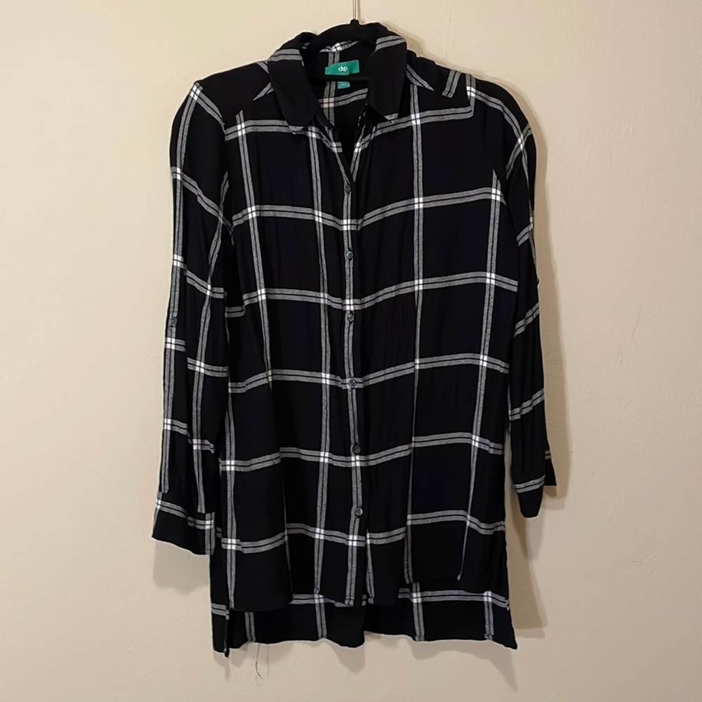 Button Down Black and White Plaid